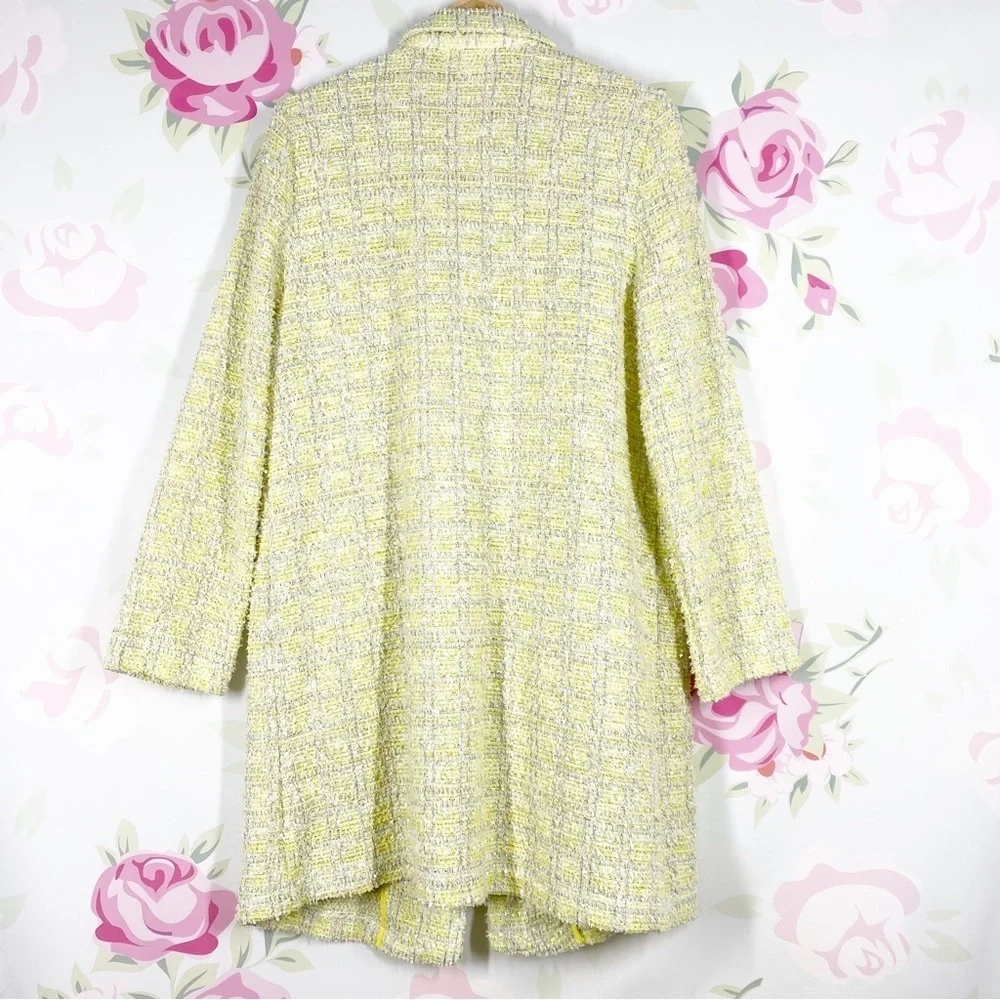 Melloday Yellow Silver Metallic Textured Open Front Longline Duster Jacket L